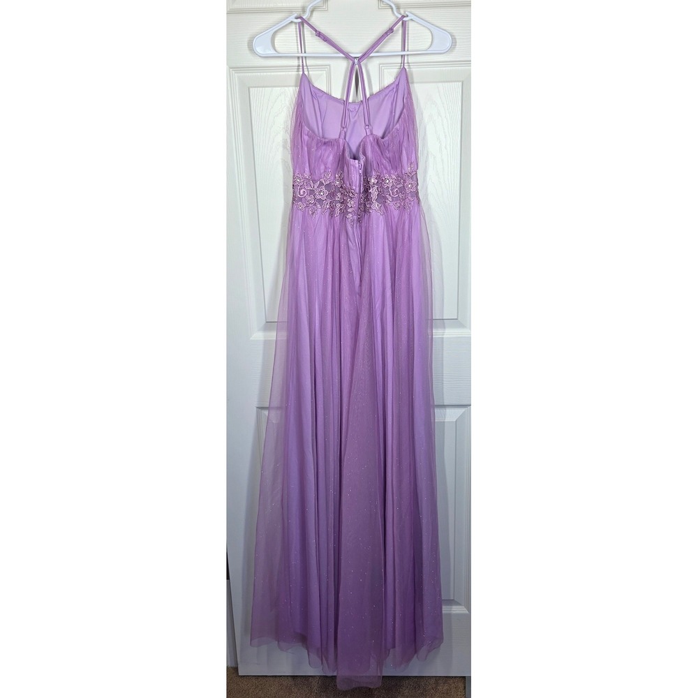 City Triangles Lavender Tulle Formal‎ Dress Floral Lace Waist Maxi Gown 9 Fairy - Picture 5 of 13